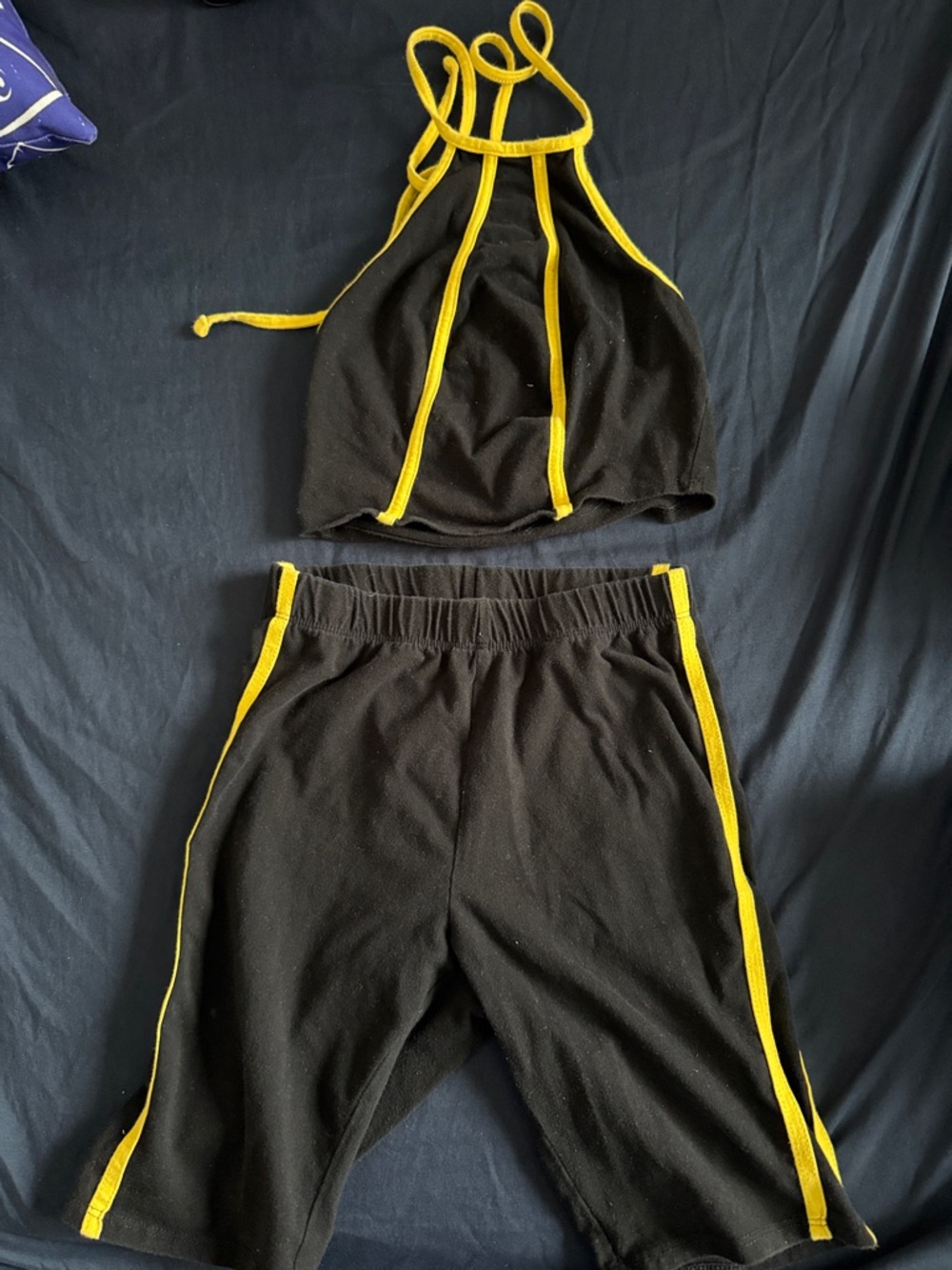Fashion Nova Black Crop Halter Top with Yellow Trim